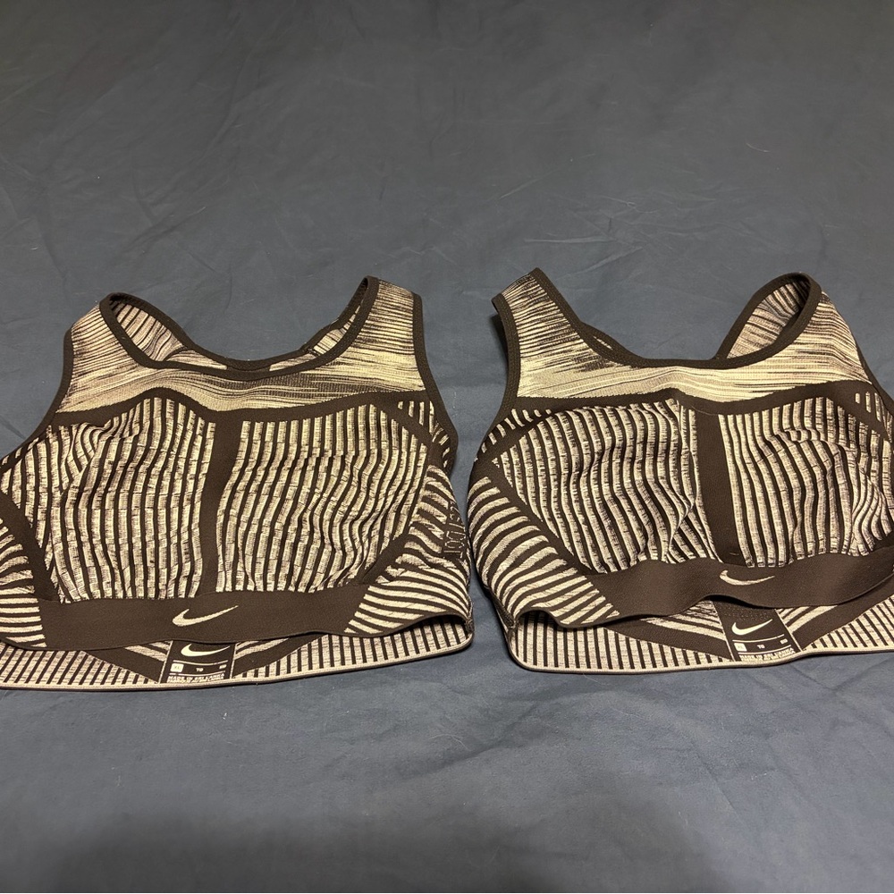 2 Nike Women's Black and Gray Striped Sports Bras XL
